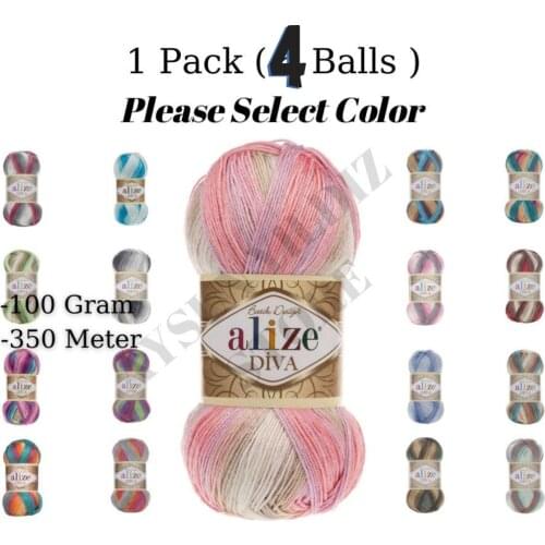 Thread 1 Pack ( 4 Balls ) Alize DIVA BATIK Hand Knitting Yarn ( %100 Microfiber Acrylic ) 100 Gram 350 Meter Crochet Tool Kit