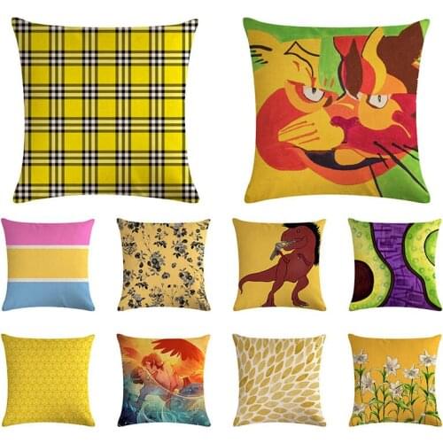 New Yellow Cat dinosaur Pillow Cover Decoration Home Sofa Square Throw Pillowcase Car Almofada Seat Cushion Cover 45*45cm ZY1360