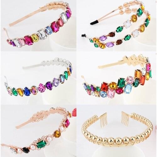 Colorful Gem Baroque Headbands For Women Diamond Hair Accessories Pearl Headband for Girls Crown Flower Hairbands Head Wrap