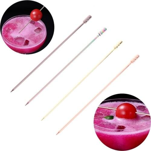 Stainless Steel Cocktail Sticks Fruit Sticks Reusable Drink Picks For Drinks