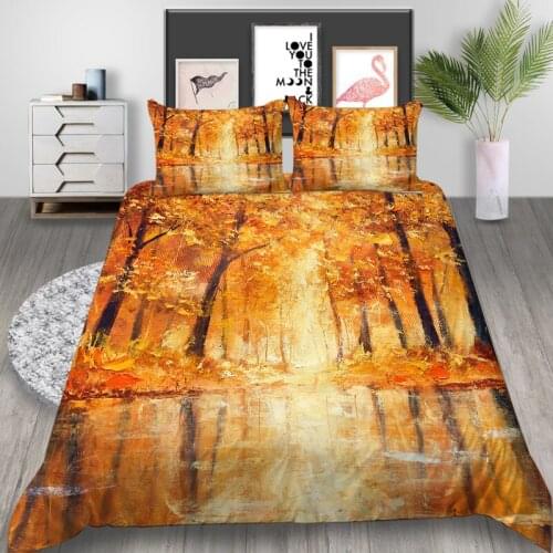 Thumbedding Autumn Forest Bedding Set Fallen Leaves Duvet Cover Nature King Queen Twin Full Single Double Unique Design Bed Set