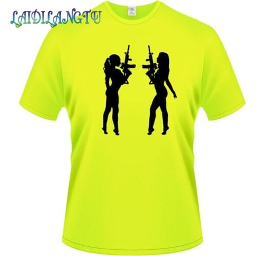 Lovely Sexy Girls Guns Silhouette T Shirts Men Cotton Short Sleeve Funny Man T-Shirt Mens tshirt Tops
