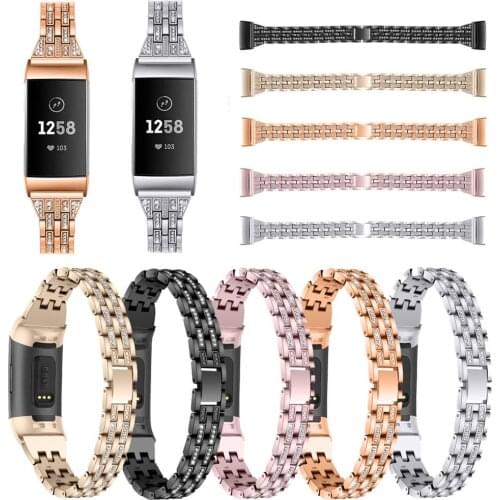Stainless Steel Strap For Fitbit Charge 3 Smart Watch Band Rhinestones Bracelet Wristband for Fitbit Charge 4