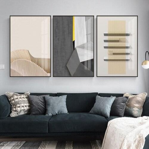 Luxurious Style Abstract Architecture Geometric Rectangle Yellow Line Canvas Painting Wall Picture Poster Room Sofa Background