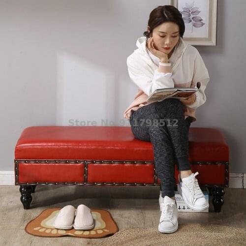 Net celebrity clothing store sofa rest stool shoe store try to change shoe stool simple modern long strip storage storage leathe