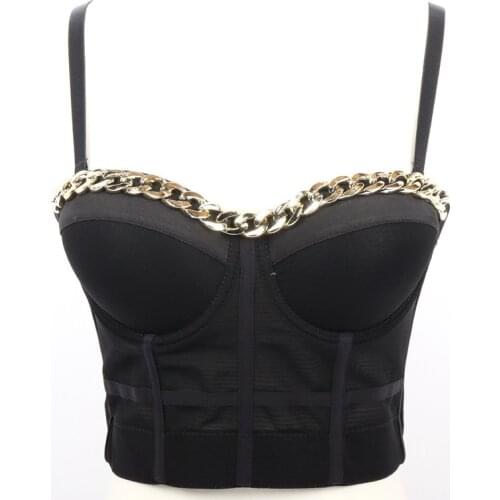 Summer Small Vest Sexy Rave Party Wear Metal Chain Bra Suspender Top Women Clothing DJ Lead Dance Costume Costume BI996
