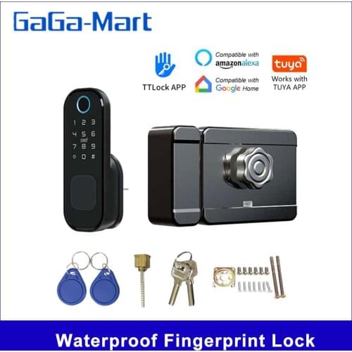 Tuya WiFi No Wiring Waterproof Fingerprint Lock Digital Code Electronic Door Lock For Home Security BT Unlock for Home