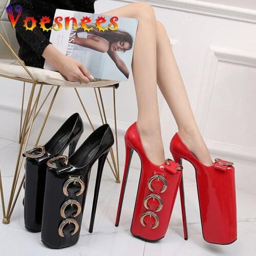 Voesnees 2020 Fashion Women Shoes Platform High Heels 30cm Metal Buckle Thin Heels womens Pumps Female Pole Dance Party Shoes