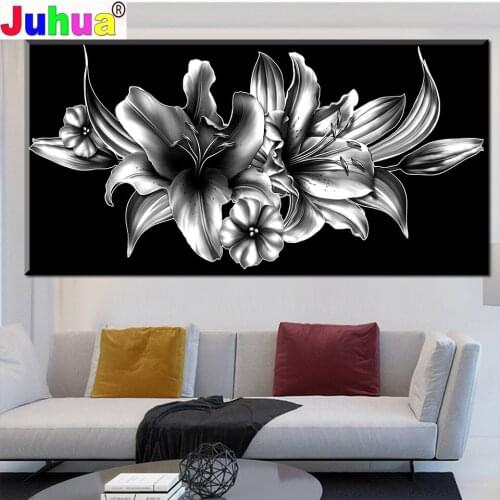 Diamond Embroidery Lily Flower On Black Background 5D DIY Diamond Painting Cross Stitch Full Square Round Drill Home Decor J172