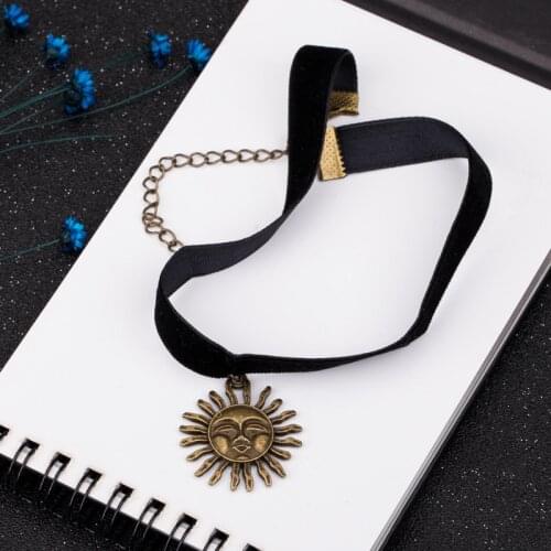 Japan korean fashion Harajuku vintage gothic lace sun star black stone choker necklace for women girls goth Velvet Ribbon collar