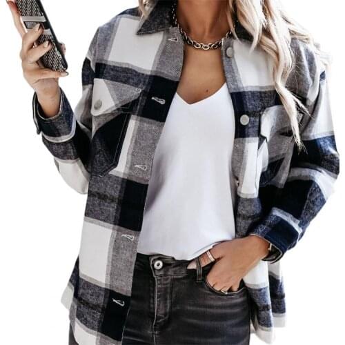 80% 2021 New Shirt Plaid Loose 4 Colors Women Long Sleeve Lapel Shirt for Work