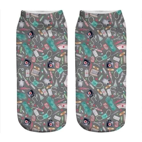 Womens socks kawaii Medical grey Doctor Nurse Printed Socks Woman harajuku Happy Funny Novelty cute girl gift Socks for women