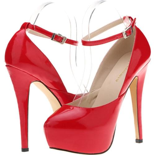 New Concise Candy Color Patent Leather Women Pumps Autumn Round Toe Sexy Platform Super High Heels Buckle Party Dress Lady Shoes