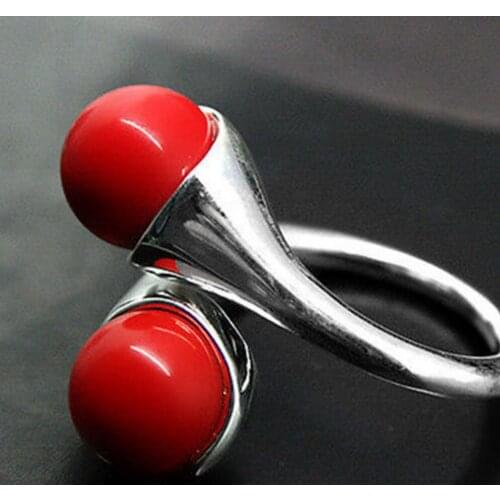 Free Shipping Hot sale new Style >>>>Womens Beautiful Natural Red Coral 925 Solid Sterling Silver Ring Size adjust