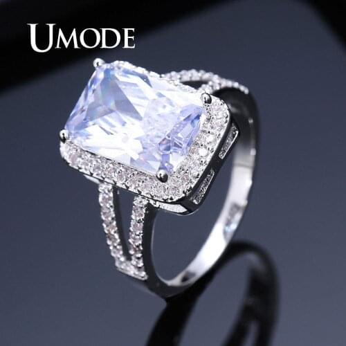 UMODE Luxury Brand Wedding Rings For Women Square Cubic Zirconia Crystal Ring Femme Luxury Party Jewelry Engagement Gifts UR0592