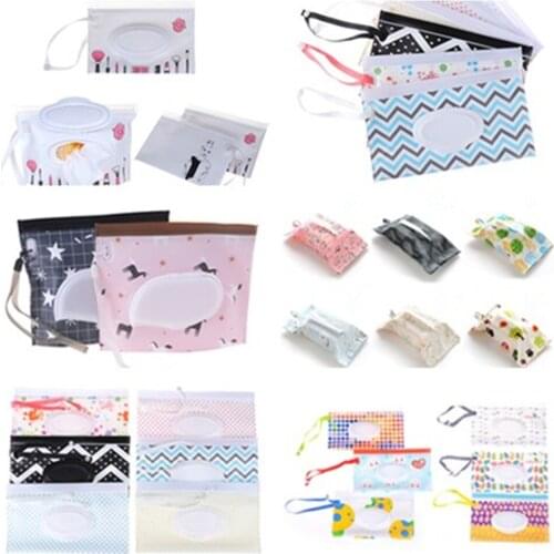 1PCS Portable Baby Wet Wipes Storage Bag Stroller Carrying Case Easy Carry Snap Strap Wipes Container Clamshell Cosmetic Pouch