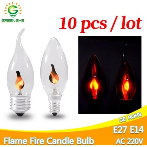 10pcs led bulb E14 E27 Edison Flicker Flame Led Candle Light AC220V 240V Retro Fire Lighting Vintage Decor Energy Saving Lamp
