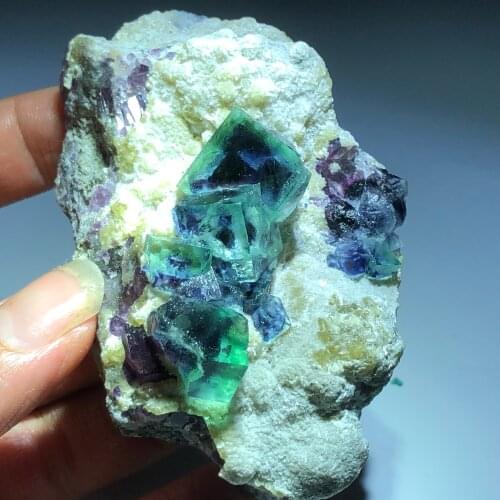 122.5gNatural green blue heart fluorite and mica crystal mineral stone home decoration ring vein healing Geology Teaching