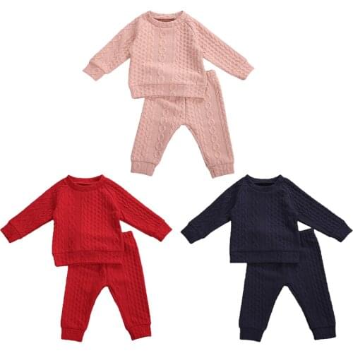 Cathery Toddler Kid Baby Girls Boys Clothes Set Long Sleeve Top Sweatshirt Solid Color Long Pants 2Pcs Fall Winter Outfits 6M-4Y