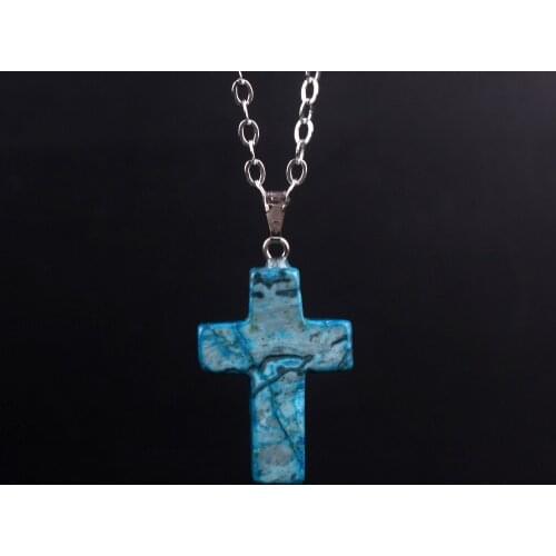 50pcs New natural stone quartz crystal cross pendant Reiki gothic choker cross necklace women Jewelry charms for jewelry making