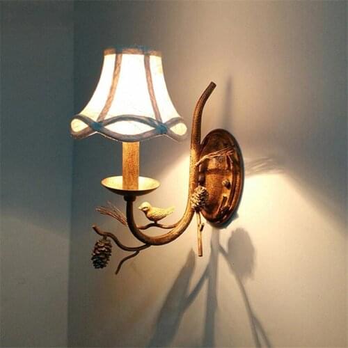 American Country Bird Wall Lamps Living Room Bedroom Bedside Sconce Wall Lights Pastoral Aisle Study Branch Background Fixtures