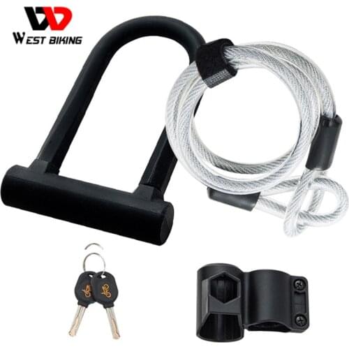 WEST BIKING Safety Bike U Lock Steel MTB Road Bike Bicycle Cable Lock Anti-theft Heavy Duty Lock Set Cycling U-lock with Cable
