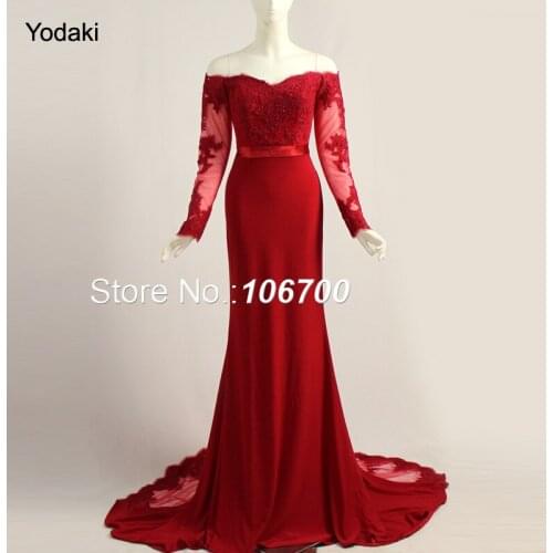 Burgundy Lace Appliques Long Sleeves Mermaid Bridesmaid Dresses Sexy Sweetheart Off Shoulder Sheer Illusion Bridal Prom Gowns