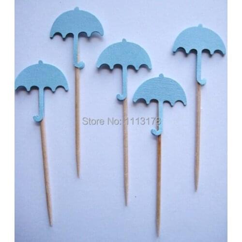 Cheap Baby Boy Blue Umbrella Party Picks - Cupcake Toppers - Toothpicks - Food Picks wedding baby shower birthday party favors