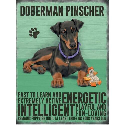 DIBIEUR Doberman Pinscher Dog Tin Sign Vintage Metal Pub Club Cafe Bar Home Wall Art Decoration Poster Retro 20 X 30 cm