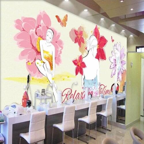 Photo wallpaper Hand painted watercolor beauty shop cosmetics store background wall custom mural stereo wallpaper
