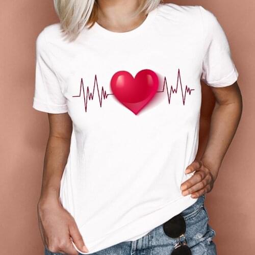 Women Graphic Love Heartbeat Valentine 90s Printing Spring Summer Fashion Lady Clothes Tops Tees Print Female Tshirt T-Shirt
