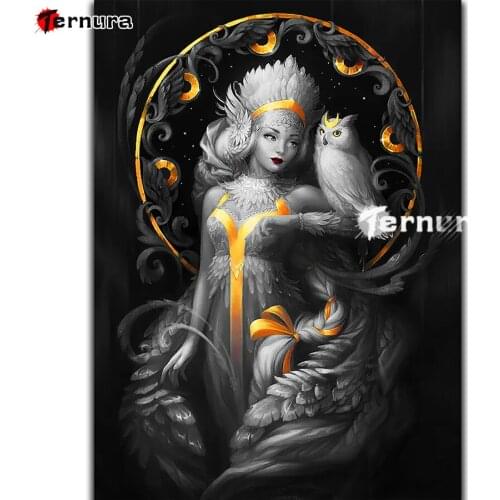 Fantasy girl 5D DIY diamond painting cross stitch Owl Goddess full square round diamond Emeroidery mosaic painting home decor