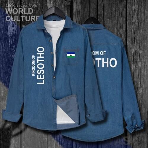 Lesotho LSO Sotho Basotho LS Men Flags Clothes Autumn Cotton Long Sleeve Cowboy Casual Coat Fashion Turn-down Collar Jeans Shirt
