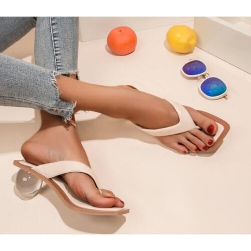 Summer Flip Flops Slippers Clear Transparent Med Heel Slides Fashion Round Ball Heel Slipper Brand Sandals For Party Shoes Women