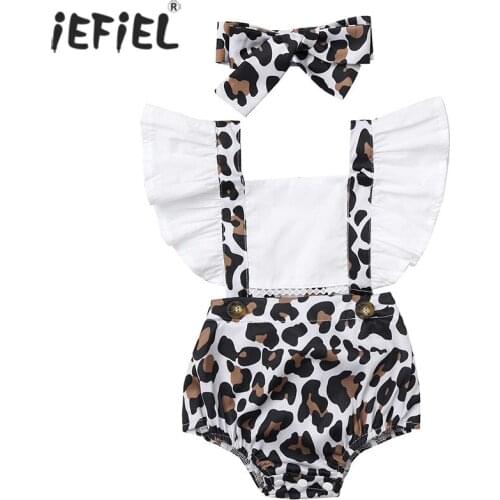 Baby Summer Clothing Newborn Infant Baby Girl Clothes Ruffle Leopard Romper Jumpsuit Backless Bodysuit Headband 2Pcs Outfits