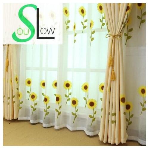 Slow Soul Sun Flower Sunflower Embroidered Pastoral Floral Tulle Curtains For Living Room Cortinas Kitchen Bedroom Rideaux And