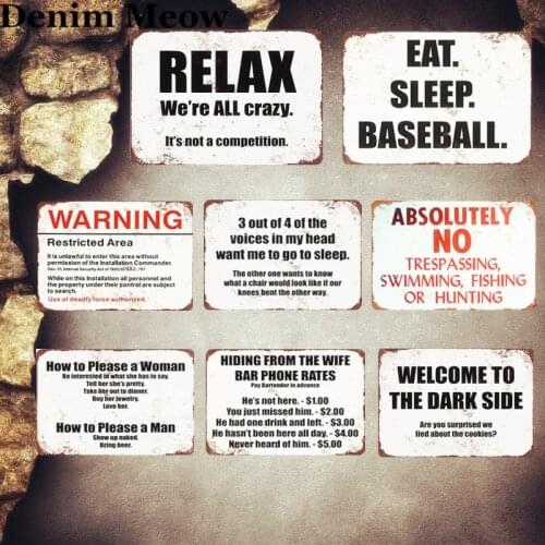 Relax Plaque Vintage Metal Tin Signs Home Bar Pub Decorative Metal Plates Eat Sleep Baseball Wall Sticker Iron Art Poster MN10