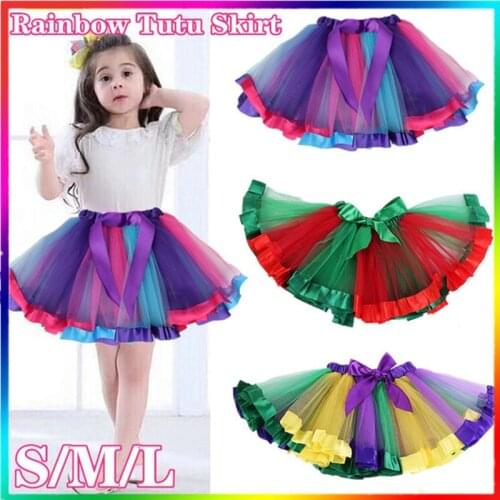 1-8 Years Old Cute Dancing Party Multicolor Fluffy Rainbow Mini Dress Pettiskirt