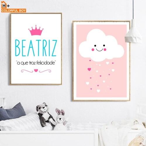Cute Cloud Crown Beatriz Quotes Wall Art Canvas Painting Nordic Posters And Prints Cartoon Wall Pictures Baby Kids Room Decor