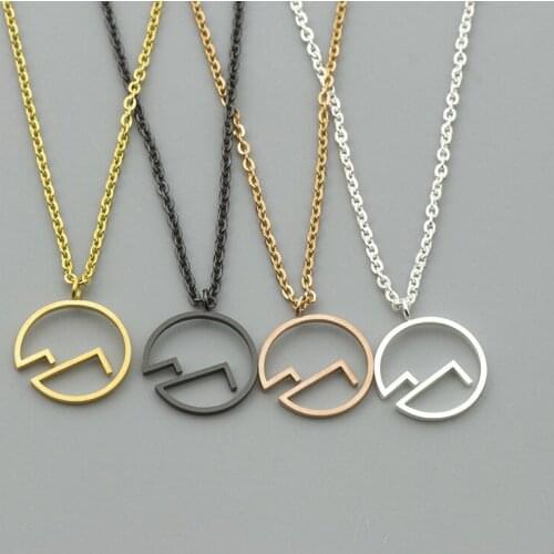 Minimalist Mountain Necklace Stainless Steel Color Rose Gold Black Karma Circle Pendant Necklace Climbing Jewelry