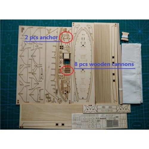 NIDALE Model Free shipping Scale 1/130 HARVEY 1847 wooden ship model +8 pcs brass guns