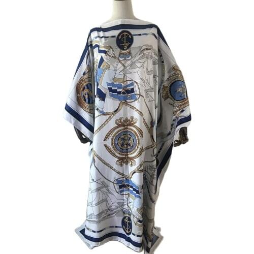 New Style Womens African Clothes Dashiki Nigeria Robe Free Size Fashion SILK Front and Back Print Loose Long Dress