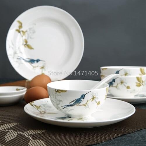 New Creative Simple Bone China Bowl and Dish Set European Style Hand-painted Ceramic Plate Noodle Bowl Rice Bowl