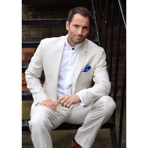 New Men’s Suit Smolking Noivo Terno Slim Fit Easculino Evening Suits For Men Ivory Groom Blazer Masculino 2 Piece Wedding Tuxedo