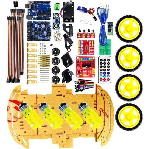 Upgrated Multifunction bluetooth Controlled 4WD UNO R3 Starter DIY Chassis Car Kit for Arduino