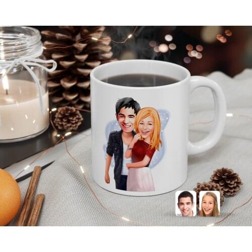 Personalized Valentine Caricature Of White Mug Bardak-90