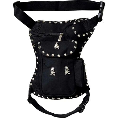 Cool Mens Skull Studded Cavans Waist pack Fanny Bag Biker Punk Steampunk