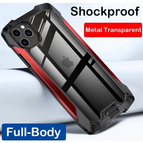 Shockproof Hybrid Armor Metal Case For iPhone 12 Mini 12 Pro MAX Coque PC Acrylic Transparent Back Cover For iPhone 11 Case