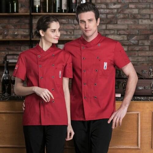 Chefs Work Clothes Short Sleeves Breathable Chef Costumes Food Services Cooking Clothes 3 Color Hotel Restaurant Chef Jackets