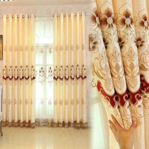 Luxury European Yellow Jacquard Curtains for Living Room Bedroom Paste Velvet Embroidery American Curtains Window Valance Custom